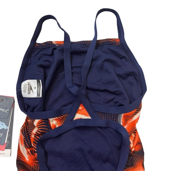 Speedo Endurance+ Flash Time Flyback Swimsuit Women 28 Orange Navy Athletic NEW - Picture 7 of 13